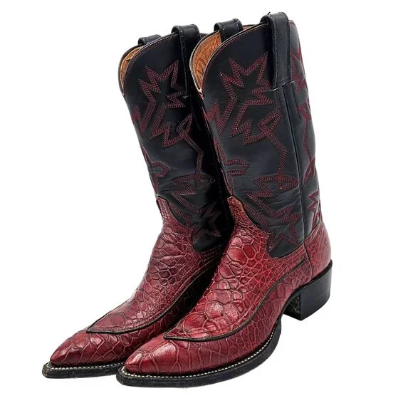 Vintage Preban Exotic Womens 5.5A Dark Cherry Red Black Cowboy Western Boots - Picture 12 of 16